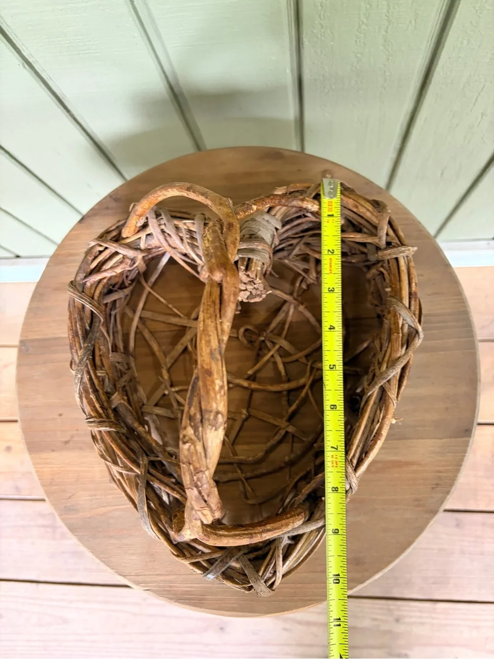 Vintage Rustic Grapevine Heart Shaped Basket with Handle Woven Twig Primitive